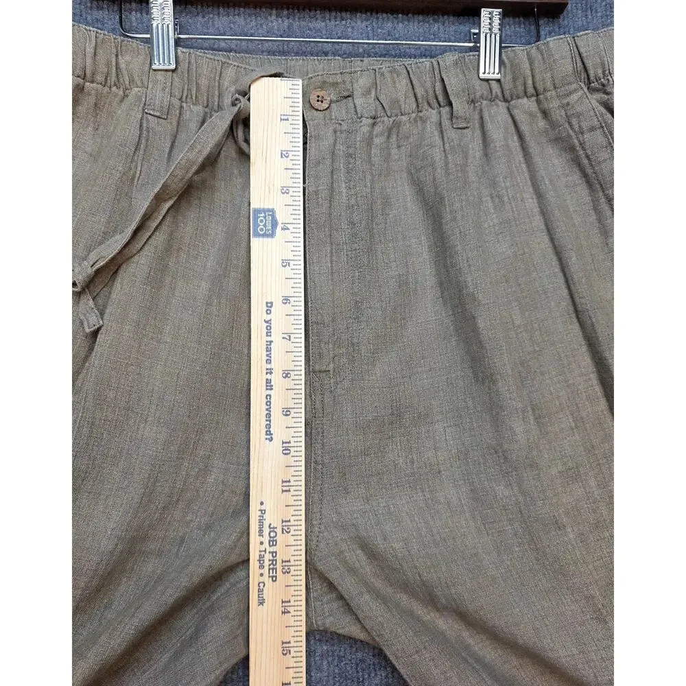 Tommy Bahama Mens Pleated 100% Linen Pants Size L Tan Beige Elastic Waist Preppy